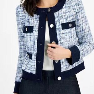 NWT Anne Klein Women's Collarless Tweed Button Blazer